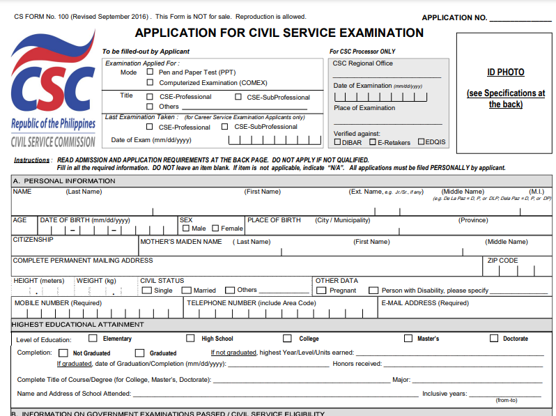 Civil Service form no 100