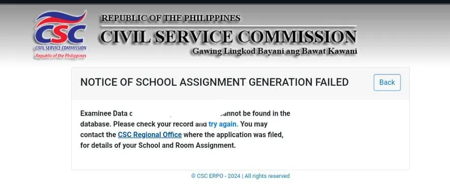 Notice of school assignment generation failed