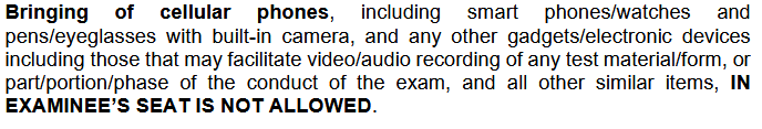 csc exam day not allowed